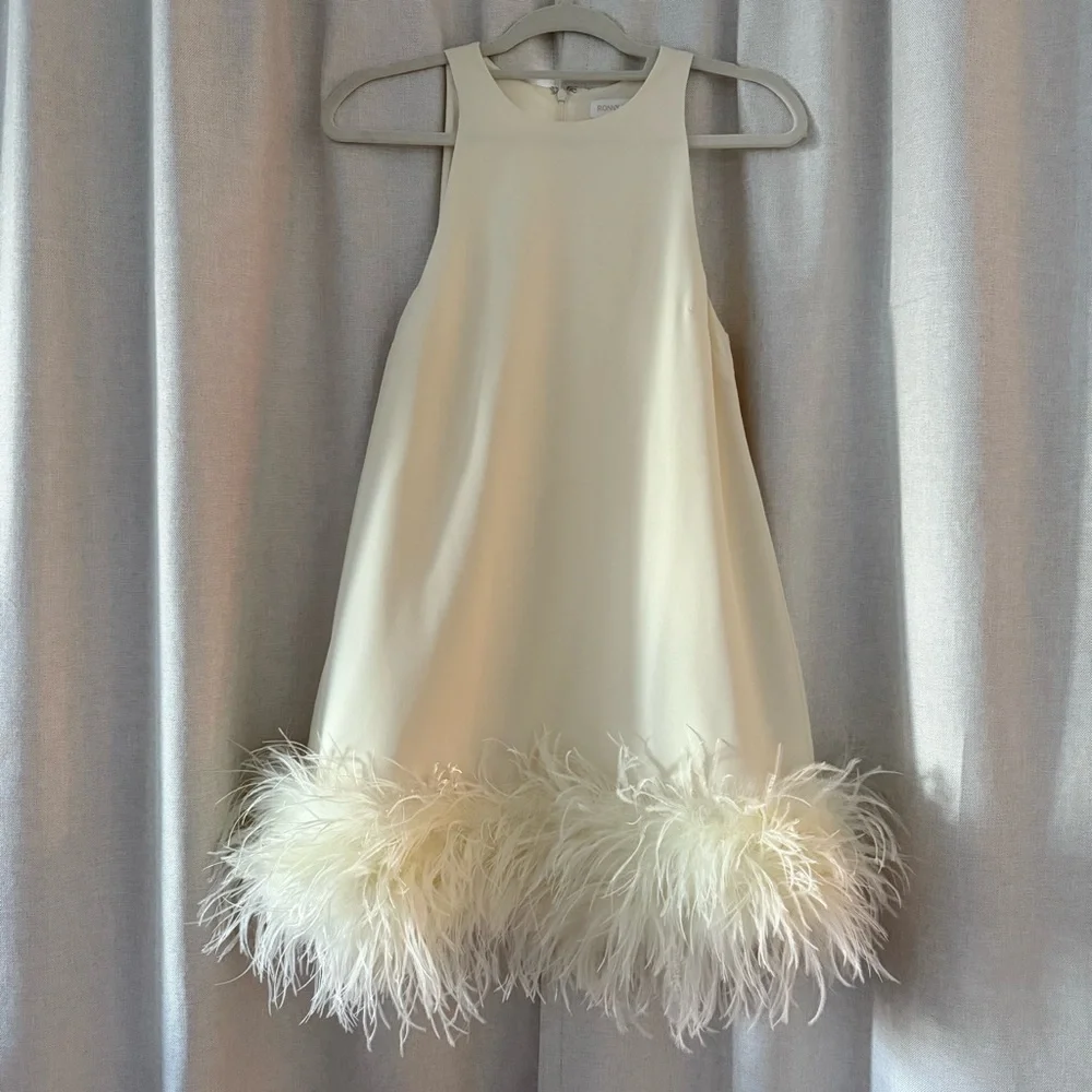 Ronny Kobo Fallen Feathered-Hem Mini Dress – Ivory (XS) - Picture 3 of 12